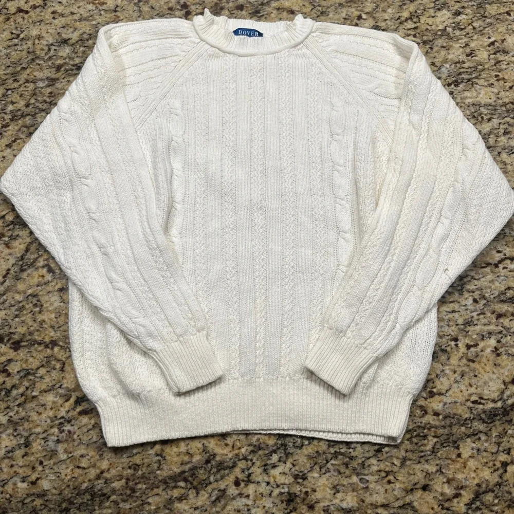 Vintage Dover by Arrow Cream Cable Knit Sweater Linen Cotton Blend Large